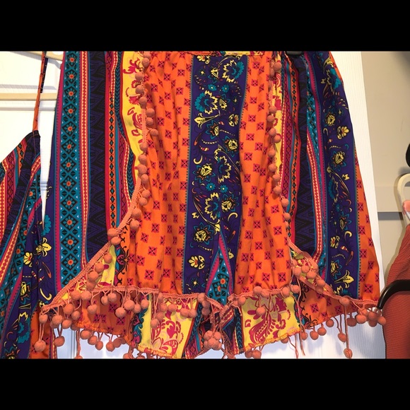 Boohoo Orange Pom Pom Tribal Print Two Piece Set - Picture 11 of 12